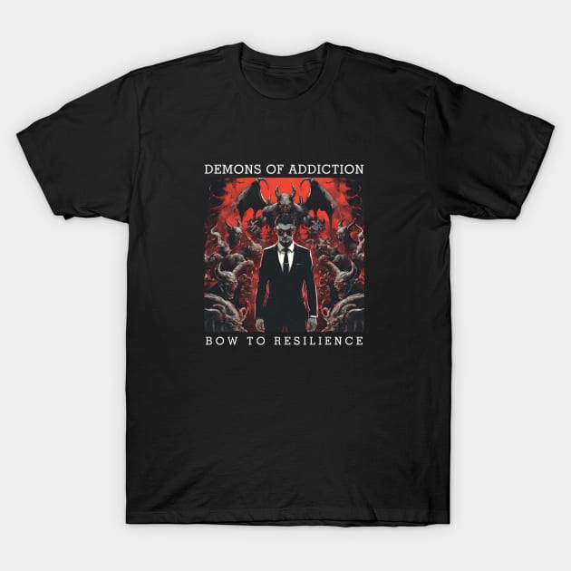 Demons Of Addiction, Bow To Resilience T-Shirt by SOS@ddicted